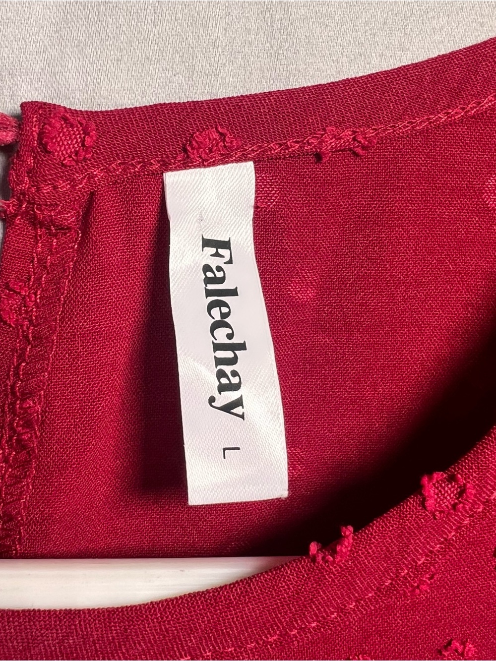 B-024 Red Swiss Dot Lace-Yoke Women’s Top - Picture 2 of 9
